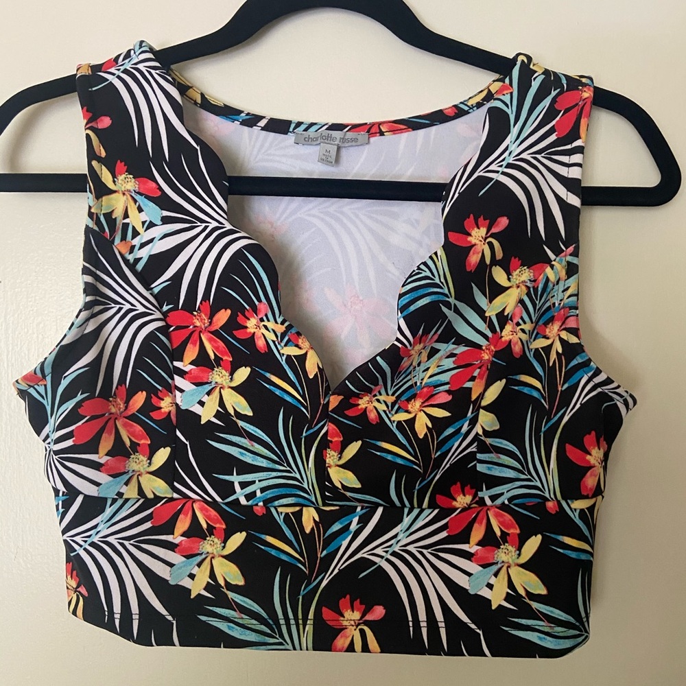 New Hawaiian Floral Sleeveless Crop Top Size M